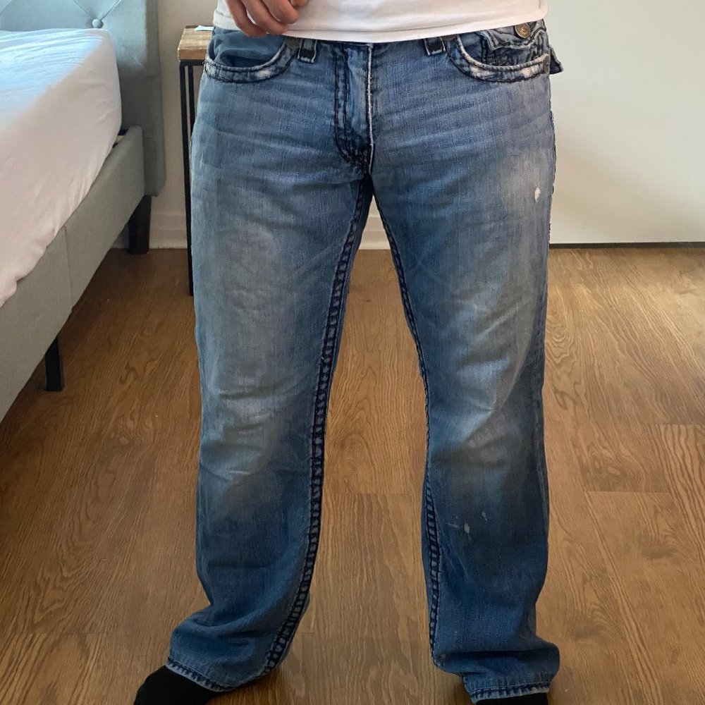 True Religion RICKY SUPER T STITCH STRAIGHT JEANS Size 34